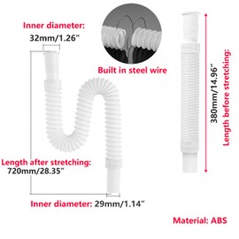 Qrity Flexible Drain Hose, Expandable Kitchen Sink Drain Hose, Extendible 380 mm to 720 mm, Flexible Pipe Connection for Kitchen and Bathroom Drains, Pack of 1