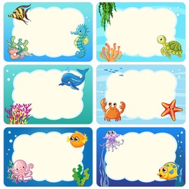 Lucleag 180 PCS Ocean Animals Name Tags Stickers, Self Adhesive Cute Under The Sea Animal Name Labels for Back to School Classroom Kids Students Cubby Locker Clothes, 2x3 inch