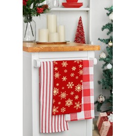 C&F Home Glistening Gold Christmas Kitchen Towel Set of 3 Decor Decoration 18" x 27" Red