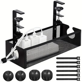 Bandeja de Gestión de Cables, Debajo de Escritorio Organizador de Cables con Soporte Ajustable, Organizador de Cables Escritorio Montados con Abrazadera para Oficina, Hogar, Cocina y Computadora, 34CM