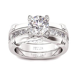 JEULIA Diamond Band Rings for Women cz Sterling Silver Interchangeable Ring Sets Wedding Engagement Anniversary Promise Ring Bridal Sets (Silver, 6.5)