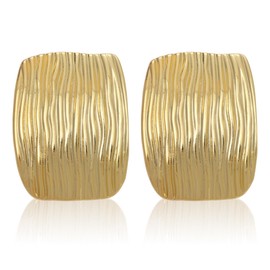 Sophalla de la Moda 18K Gold-Plated, Wood Grain Texture, Hypoallergenic, Nickel Free, Rectangular Glamwood Stud Earrings for Women with Luxe Red Box