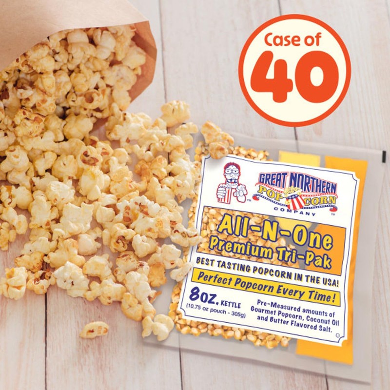 Movie Theater Style 40-Count Popcorn Packs - Pre-Measured 8-Ounce All-in-One
