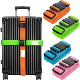 4 Pack Luggage Straps, 2M Adjustable Belts Keep Suitcase Secure While Traveling, with Name ID Card, Luggage Accessories to Secure Bag Cargo Safe Quick-Release (Mixed Colours)