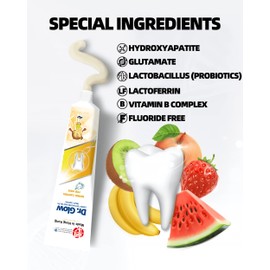 Dr. Glow Kids Toothpaste Cavity Repair Tooth Paste, Hydroxyapatite Toothpaste Fluoride Free, Toddler Tooth Decay Repair Remineralizing Toothpaste, Enamel Repair Cavity Reversing, Fruit Flavor 1.76oz