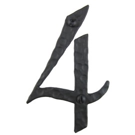 Spanish Rustic Hammered Wrought Iron Address Number 4 inch 4 (Black)