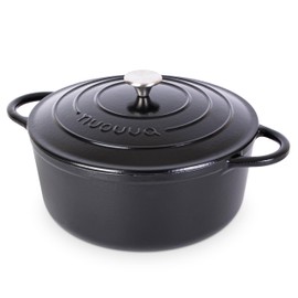 Cast Iron Dutch Oven with Lid – Non-Stick Ovenproof Enamelled Casserole Pot – Sturdy Dutch Oven Cookware – Black, 7.3-Quart, 30cm – by Nuovva