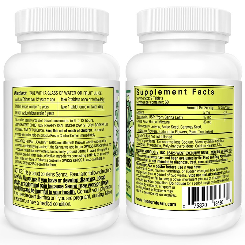 Swiss Kriss Herbal Laxative Tablets, Gentle & Natural Laxatives for