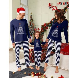 iClosam Matching Family Pajamas Set Striped Christmas Pajamas Sleepwear Dad Mom PJs Black