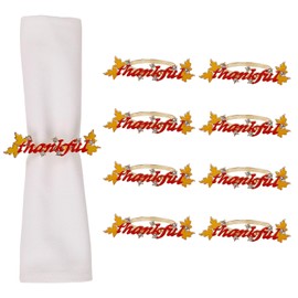Getfitsoo Thanksgiving Napkin Rings Set of 8, Thankful Napkin Rings with Words Metal Napkin Holders Gold Serviette Buckles for Thanksgiving Autumn Party Kitchen Dinner Table Decoration (Thankful)