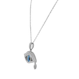 My Daily Styles 925 Sterling Silver White Clear CZ Evil Eye Tear Protection Pendant Necklace