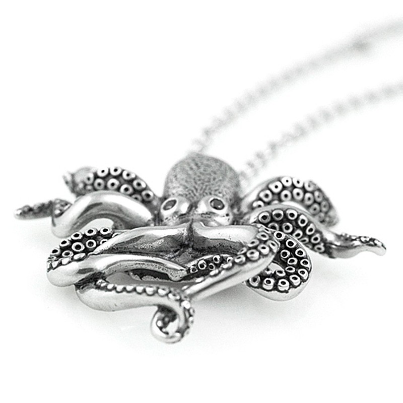 Controse Silver-Toned Stainless Steel Black eyed Octopus Necklace with Pendant