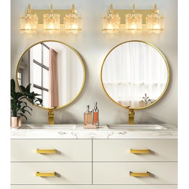 Azxgb Gold Vanity Lights 3 Lights with Water Ripple Glass Shade Modern Bathroom Sconce Above Mirror 20in Hallway Lamp for Bathroom Living Room Bedroom (Bulbs Included)