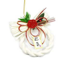 Kiharu New Year Decoration, Entryway, Modern Shimenawa Ornament, Wreath, Stylish, Handmade Car Decoration, Sunlight Decoration, Entryway, Indoor, Godshelf, Kitchen, Stylish Arrangement (Red, Cream)