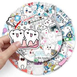 Pack of 50 Tooth Stickers for Bicycle, Luggage, Motorcycle, Fridge, Bumper, Laptop, Skateboard, Car, Cartoon Cute Teeth Waterproof Stickers, Adults, Children, Gift, Aesthetic Graffiti Stickers