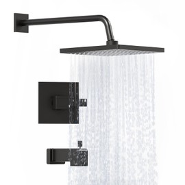 Replacement for Delta Faucet Shower Trim Kit 14 Series, Matte Black Bathtub Shower Faucet Set, 10-Inch Black Shower Head and 16-Inch Shower Arm Combo（Valve/Cartridge Not Included）