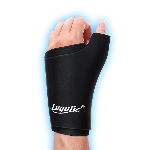 Luguiic Wearable Thumb Wrist Ice Pack-Hot Cold Compress Hand Finger Ice Pack,Reusable for Injuries,Carpal Tunnel,Arthritis,Tendonitis,De Quervain's Tenosynovitis, Swelling & Bruises Black-S/M
