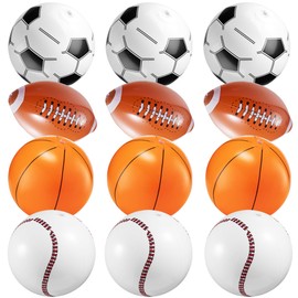 16" Inflatable Sports Beach Balls Variety Pack (12 Pcs) - 3 of Each - Basketball, Baseball, Football, Soccer Beach Balls for Sports - Themed Parties, Pool Toys, Birthday Decorations, and Party Favors