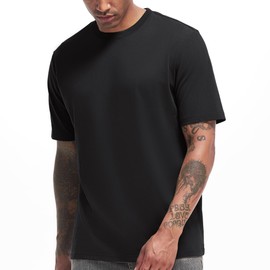 VEIISAR Men's Heavy Weight Crew Neck T-Shirt Mens Premium Cotton Pre Shrunk Tee Black 4XL