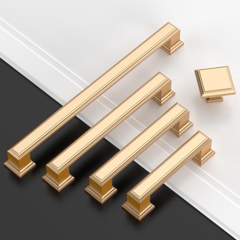 Amerdeco 10 Pack Brushed Brass Cabinet Pulls 5 Inch(128mm) Hole