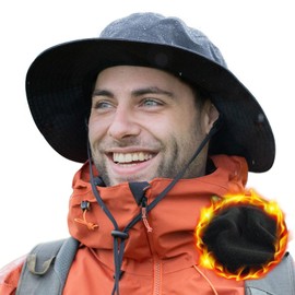 Oversized XL X-Large Waterproof Winter Bucket Fleece Lined Rain Hat Extra Large Big Head Men Women Hiking Cold Weather Fishing Outdoor 60-62CM Navy Blue