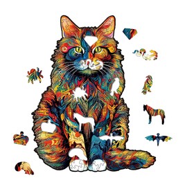 Nestologi Wooden Cat Puzzle for Adult, Maine Coon Cat Wood Jigsaw Adult Puzzles, Unique Animal Shape Wood Puzzle, Gift for Family Friend Birthday 150 Pieces Large 5 Hours to Complete
