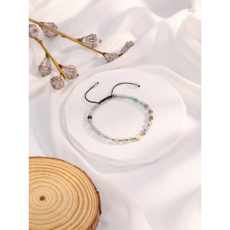 JSDDE Fluorite Healing Crystal Bracelet for Women Adjustable 4mm Gemstone