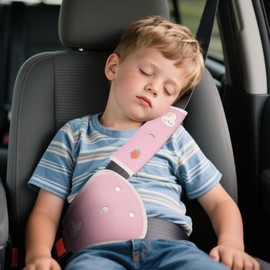 URAQT Children's Seat Belt Pads, Pack of 2 Car Seat Belt Shoulder Pads, Belt Cushion, Protective Cushion and Velvet Bag, Large for More Comfort on the Travel, Pink Rabbit