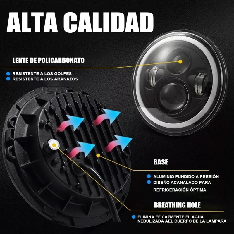 Faro Moto Universal 7 Pulgadas Led Alto Brillo Con Carcasa