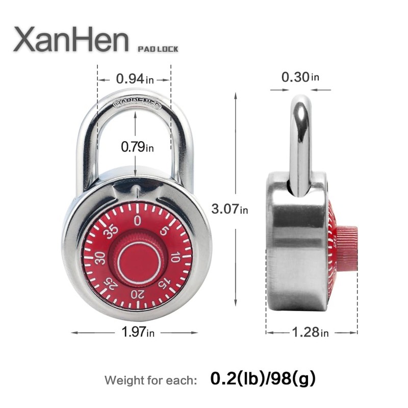 XanHen 24 Pack Combination Padlocks, Red, Indoor Use, 3 Digit