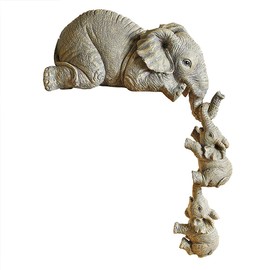 New Elephant Sitter Hand,Elephant Sitter Figurines - Set of 3 Elephant Mother Two Babies Hanging Edge, Elephant Sitter Ornament Shelf Table Gift for Home Desktop Decor