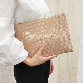 NIGEDU Women Envelope Clutch Purse Bag Fashion Crocodile Embossed PU leather Oversized Ladies Evening Party Clutches (Khaki)