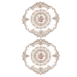 sourcing map 2Pcs Retro Lace Placemats, French Crochet Doilies Round Embroidered Hollow Cup Vase Table Mat for Dining Table Kitchen Party 11.02x11.02inch, Gray Brown