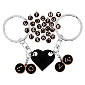 Ouligay Heart-shaped key ring, partner, heart keychain for Valentine's Day, Christmas, heart-shaped building block key ring (black + red), black