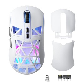 Solakaka SM802 Wireless Gaming Mouse Hot Swappable, RGB Backlight, USB Charging, Tri-Mode Connection, with 2 Sets of Micro Switches (Gaming Switch and Office Silent Switch) Office Gaming Accessories Mouse Gaming - Color: white