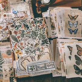 CHRYCELESTE Vintage Scrapbook Kit - 200pcs Vintage Scrapbook Stickers and Paper, Journal Stickers Kit, Junk Journal Paper Kit (Botanic Garden)