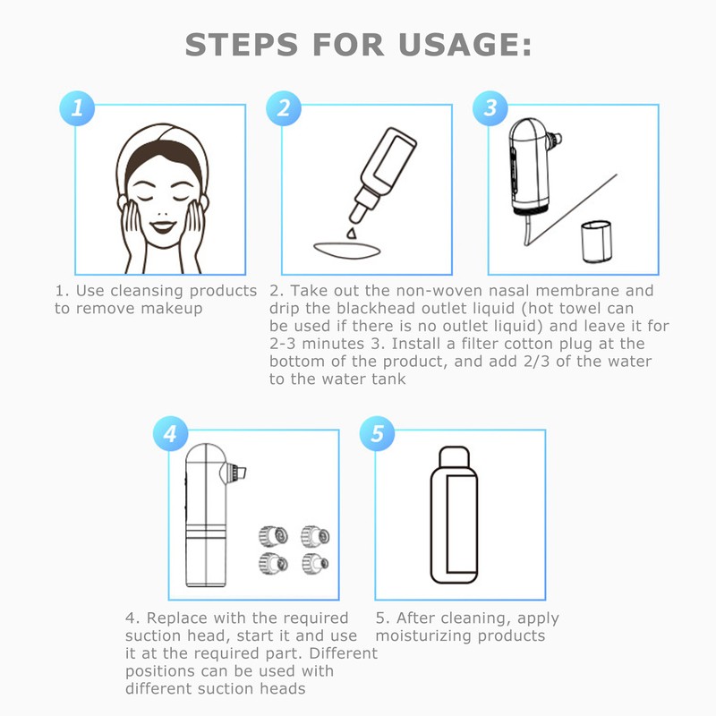 Small Bubble Pore Cleaner 4 Suction Head Electric Blackhead Removal