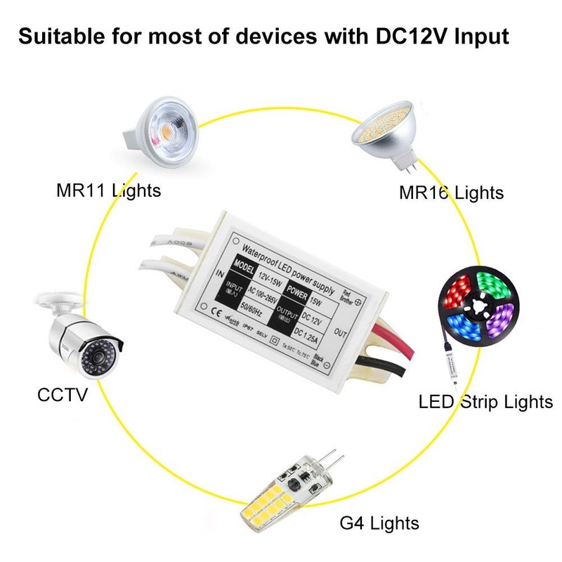 12V Power Supply LED Driver, Lustaled 15W 12 Volt Power