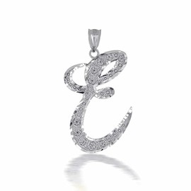 Certified 925 Sterling Silver Script Letter E Initial Charm Pendant