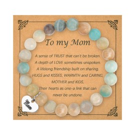 Mothers Day Gifts for Mom Mother Natural Stone Bead Bracelet for Women Mom Birthday Gifts for Women To My Mom Bracelet Gift for Stepmom Stepmother I Love You Mom Gifts from Daughter Son