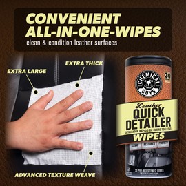 Chemical Guys Leather Quick Detailer Wipes (Works on Natural, Synthetic, Pleather, Faux Leather and More) On The Go Car Care Accessory (30 Ct)
