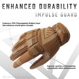 Glove Station - Impulse Guard Tactical Gloves for Men - Touch Screen Working Gloves Ideal for Sports & Outdoors, Motorcycle and Hunting - Tan, Large