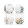 4 x Round Sage Green Coasters - Leaves Leaf Pattern