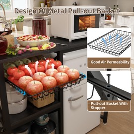 METYERRY Kitchen Bakers Rack with Power Outlet,Mini Fridge Cabinet with Mesh Basket, Mini Fridge and Microwave Table with Storage for Office,Kitchen,Living Room,Coffee Bar,Patio, Black