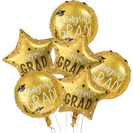 Jwssor Graduation Foil Balloons,6pcs 18inch Gold Congrats GRAD Balloons,Gold Foil Balloons for College High School