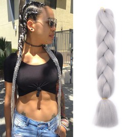 Rich Choices Braids Extensions Synthetic Hair for Braiding 60 cm Jumbo Braids Kanekalon Synthetic Hair Ombre Braiding Hair Crochet Braids Hair 100 g Silver Grey