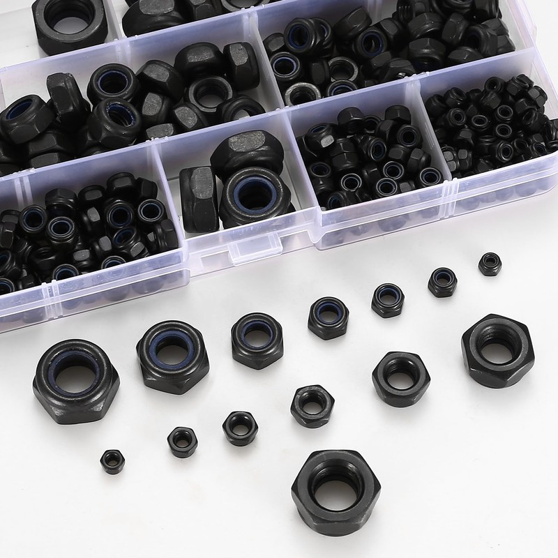 310 Pcs Nylock Nuts, Self Locking Nuts, Nylon Insert Lock