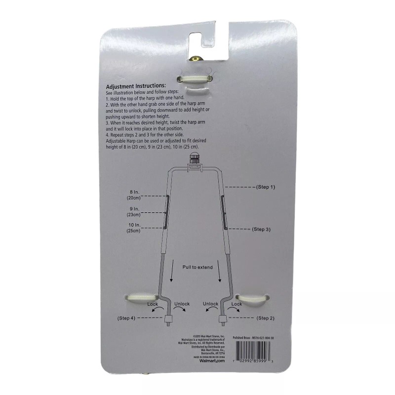 Mainstays Lamp Harp Adjustable 8-10 inch Polished Brass Mainstays Finial