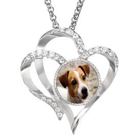 PJ4U Jack Russell Dog Pet Heart Shaped Silver Colour Necklace And Diamante Pendant And Gift Box