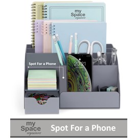 My Space Organizers Grey Desk Organizer, 9 Compartments, Office Supplies and Desk Accessories Organizer, Office Decor Desktop Organizer (Gray)